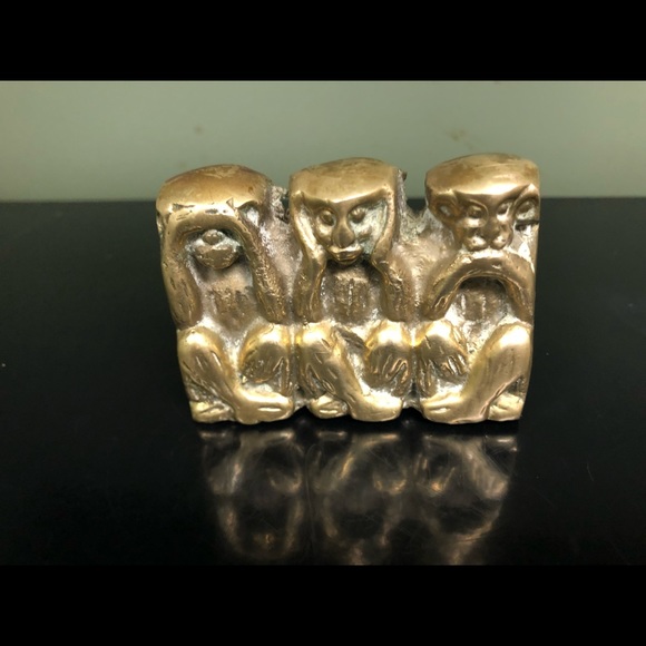 Vintage Three Wise Monkeys Small Brass Statue - Picture 7 of 15
